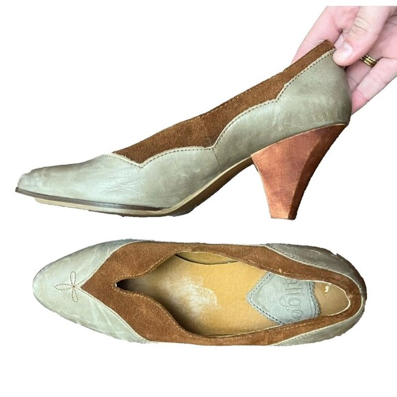 Latigo Hayden Womens Beige Gray Pumps Size 8 Leather Heels Pointed Toe Slip On - Picture 1 of 11